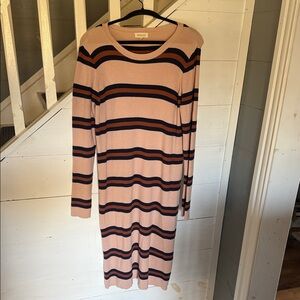 Roolee Blush and Navy Striped Long Sleeve Dress